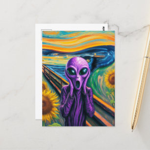 Schreeuwende Paarse Alien Fine Art Parodie Briefkaart