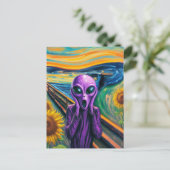 Schreeuwende Paarse Alien Fine Art Parodie Briefkaart (Staand voorkant)