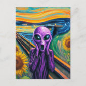 Schreeuwende Paarse Alien Fine Art Parodie Briefkaart (Voorkant)