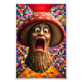 Schreeuwende paddestoel man grafische kunstprint foto afdruk
