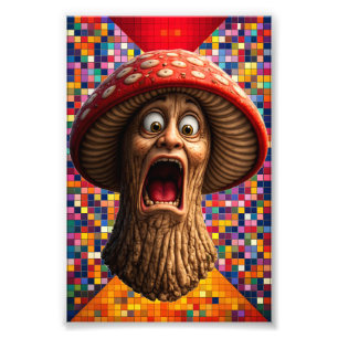 Schreeuwende paddestoel man grafische kunstprint foto afdruk