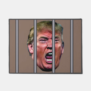 Schreeuwende Trump hoofd achter de gevangenis bars Deurmat