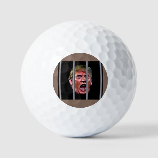 Schreeuwende Trump hoofd achter de gevangenis bars Golfballen (Voorkant)