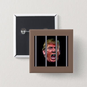Schreeuwende Trump hoofd achter de gevangenis bars Vierkante Button 5,1 Cm