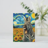 Schreeuwende Zebra in een nep Van Gogh Zonnebloemv Briefkaart (Staand voorkant)