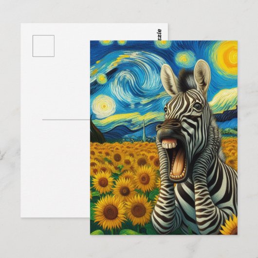 Schreeuwende Zebra in een nep Van Gogh Zonnebloemv Briefkaart (Voorkant / Achterkant)