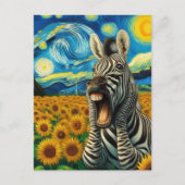 Schreeuwende Zebra in een nep Van Gogh Zonnebloemv Briefkaart (Voorkant)