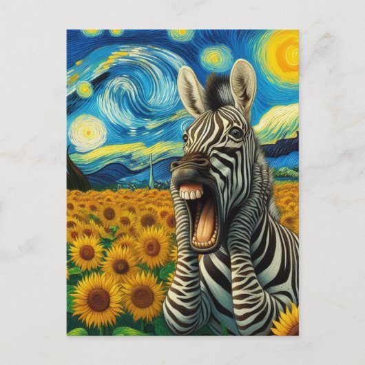 Schreeuwende Zebra in een nep Van Gogh Zonnebloemv Briefkaart (Voorkant)