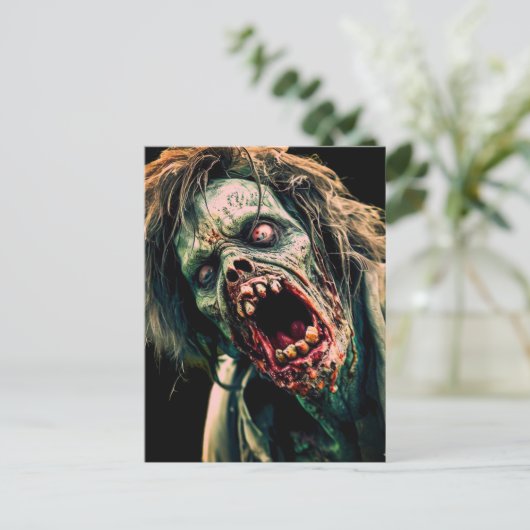 Schreeuwende Zombie Briefkaart (Staand voorkant)