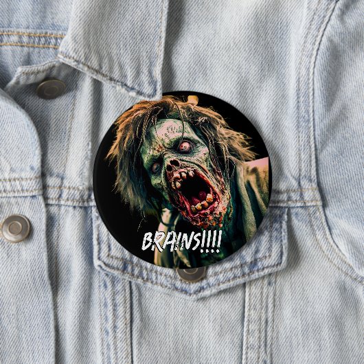 Schreeuwende zombie hersenen ronde button 4,0 cm (In situ)