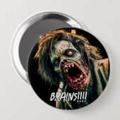 Schreeuwende zombie hersenen ronde button 4,0 cm (Voorkant /achterkant)