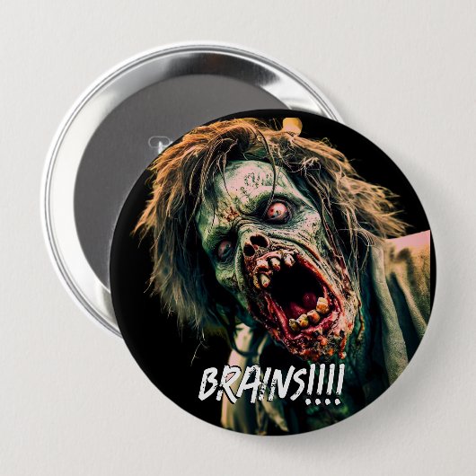 Schreeuwende zombie hersenen ronde button 4,0 cm (Voorkant /achterkant)