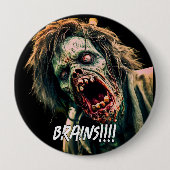 Schreeuwende zombie hersenen ronde button 4,0 cm (Voorkant)