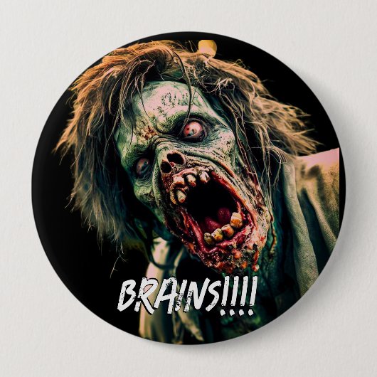 Schreeuwende zombie hersenen ronde button 4,0 cm (Voorkant)