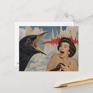 Schreeuwende Zwarte Vogel en Retro Dame Briefkaart