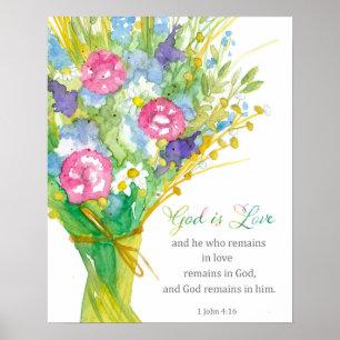 Schrift 1 Johannes 4:16 God is Liefde Religieuze B Poster