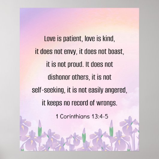 Schrift, 1 Korintiërs 13 4-5, Sierkussen Poster (Voorkant)