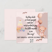 Schrift Baby Aankondiging Kaart Meisje Beer (Voorkant / Achterkant)