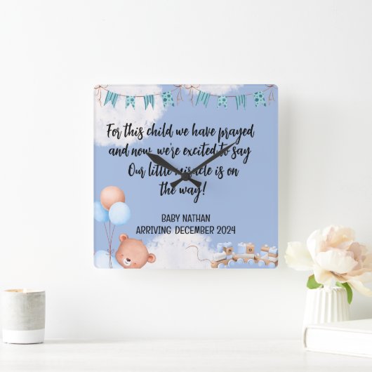 Schrift Baby Jongen Aankondiging Kaart Dit Kind 1 Vierkante Klok (Huis)