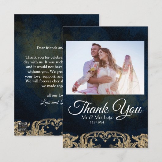 Schrift bruiloft dank u kaart (Voorkant / Achterkant)