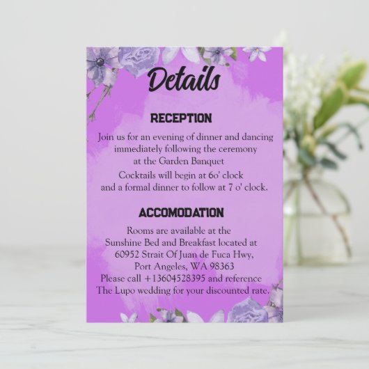 Schrift bruiloft details Kaart (Staand voorkant)