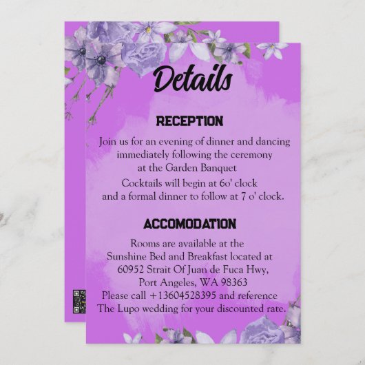 Schrift bruiloft details Kaart (Voorkant / Achterkant)