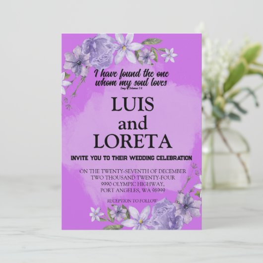 Schrift bruiloft uitnodiging Kaart ik vond Paarse (Staand voorkant)