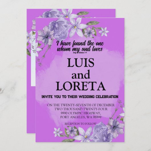 Schrift bruiloft uitnodiging Kaart ik vond Paarse (Voorkant / Achterkant)