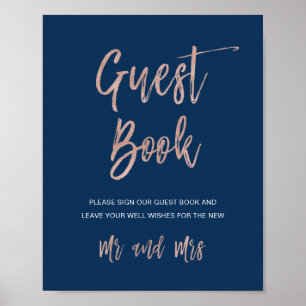 Schrift en Roos Glam Chic Wedding Guestbook Poster
