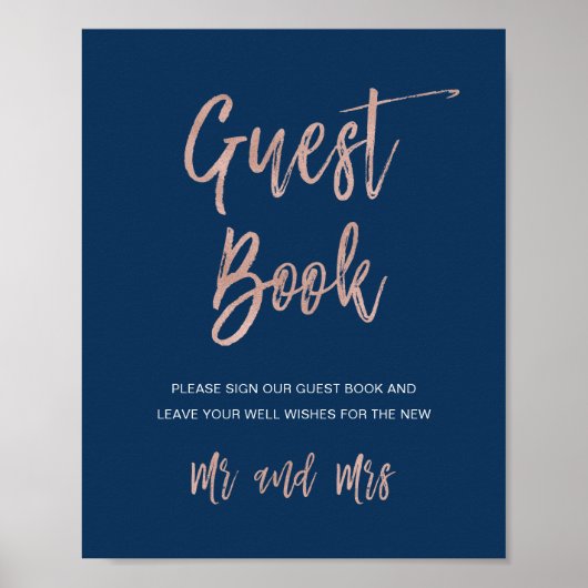 Schrift en Roos Glam Chic Wedding Guestbook Poster (Voorkant)