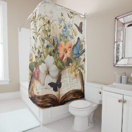 Schrift en Vleugels - Een Goddelijke Tuin in Bloei Douchegordijn