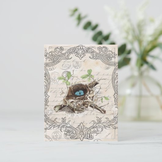  schrift ephemera vogelnest botanisch frans briefkaart (Staand voorkant)