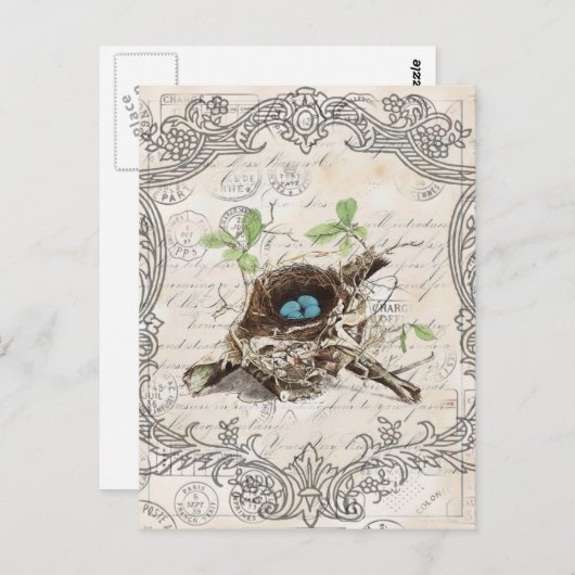 schrift ephemera vogelnest botanisch frans briefkaart (Voorkant / Achterkant)