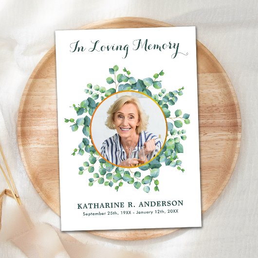 Schrift Eucalyptus Memorial Fotosympathie Bedankkaart