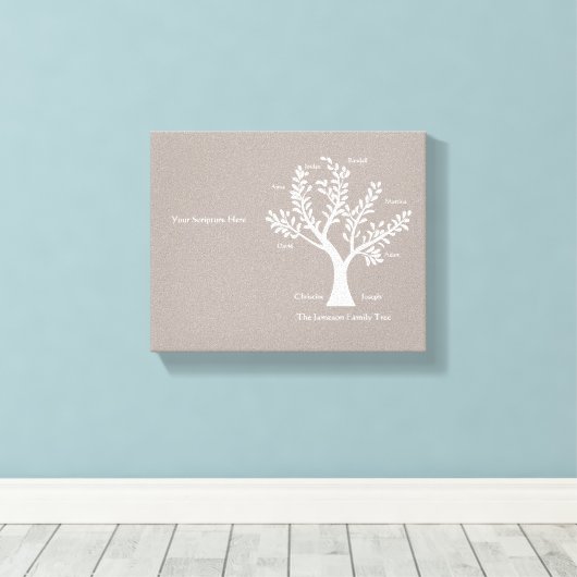 Schrift Family Tree Canvas Print, warm grijs (Insitu (Houten vloer))