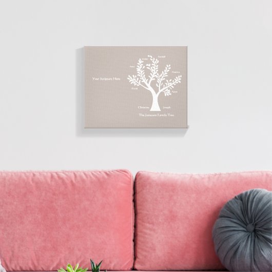 Schrift Family Tree Canvas Print, warm grijs (Insitu (Woonkamer))