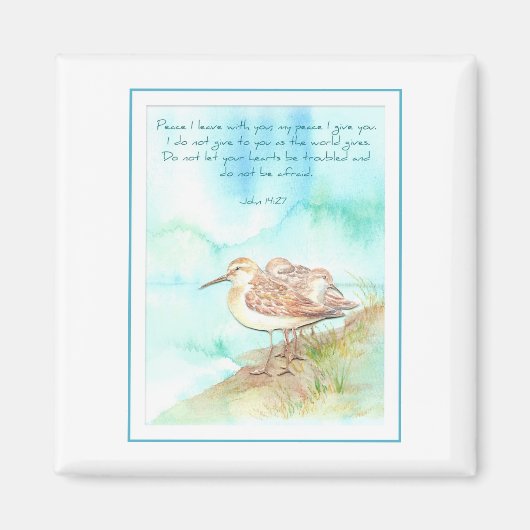 Schrift, Inspiratie, Johannes 14:27, Beach Bird Magneet (Voorkant)