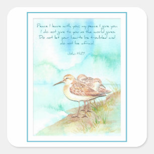 Schrift, Inspiratie, Johannes 14:27, Beach Bird Vierkante Sticker