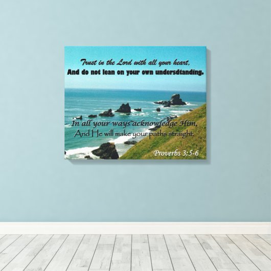 Schrift Kunst uit Spreuken 3:5-6 Groot Canvas (Insitu (Houten vloer))