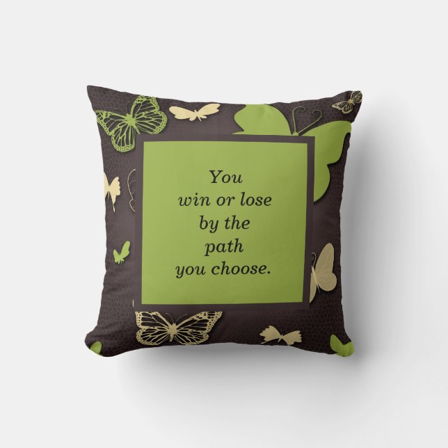 Schrift met bruine en groene vlinder Verse Pillow Kussen (Voorkant)