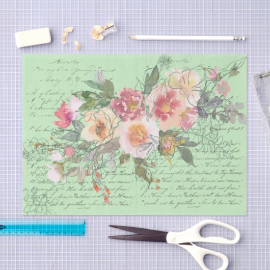  schrift met roze en witte rozen tissuepapier (Craft)