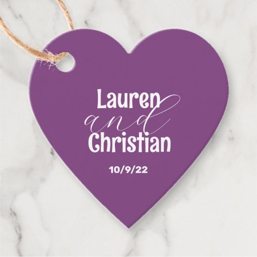 Schrift Paarse Plum bruiloft gunst Labels (Voorkant)