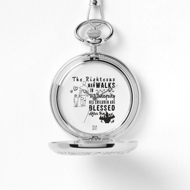 Schrift Pocket Watch Vaderdag Spreuken 20:7 Horloge (Voorkant)