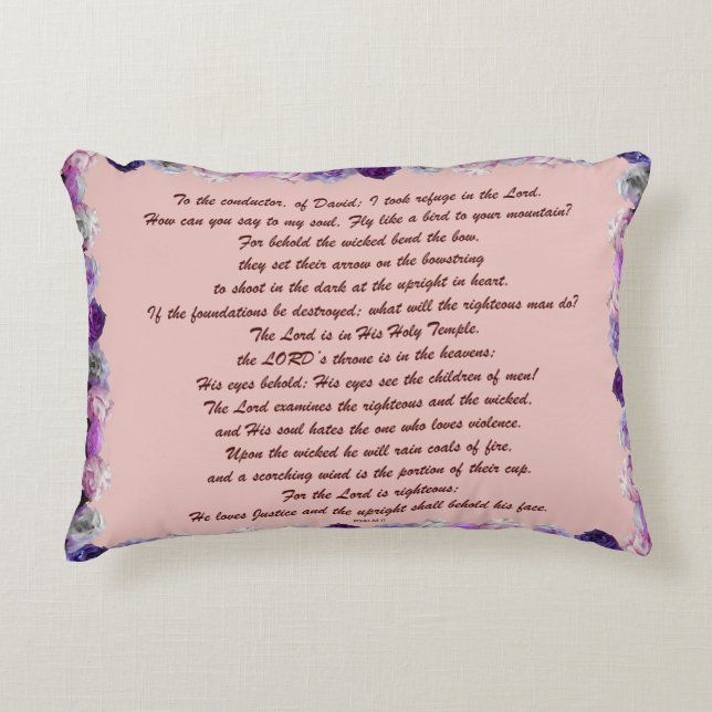 Schrift, psalm 11, Paarse Rozen Accent Kussen (Voorkant)