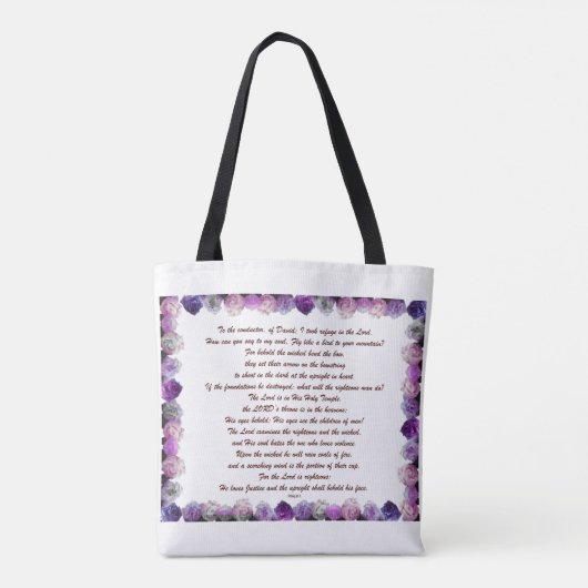 Schrift, psalm 11, Paarse Rozen Tote Bag (Achterkant)