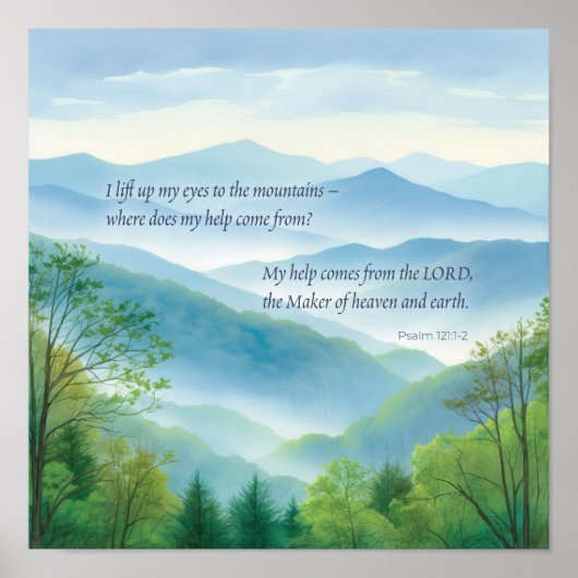 Schrift Psalm 121 Ik verhef mijn ogen tot bergen Poster (Voorkant)