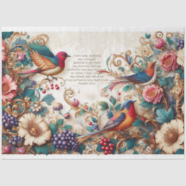 Schrift (Psalm 18 v 1-2) Bloemvogels Decoupage Tissuepapier
