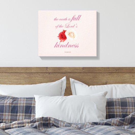 Schrift, Psalm 33, Liefdadigheid Witte en Rode Roo Canvas Afdruk (Insitu (Slaapkamer))