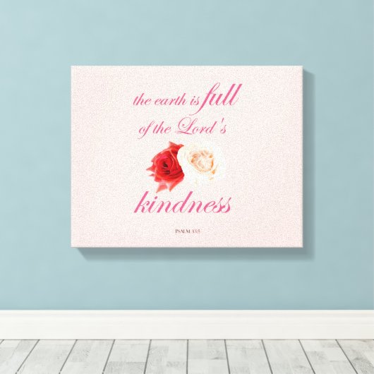 Schrift, Psalm 33, Vriendelijkheid Witte en Rode R Canvas Afdruk (Insitu (Houten vloer))