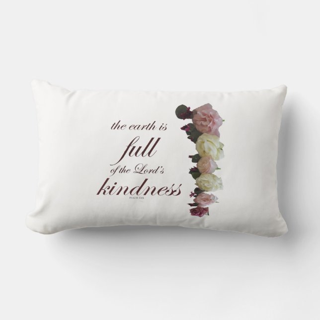 Schrift, psalm 33, witte en roze rozen kussen (Voorkant)